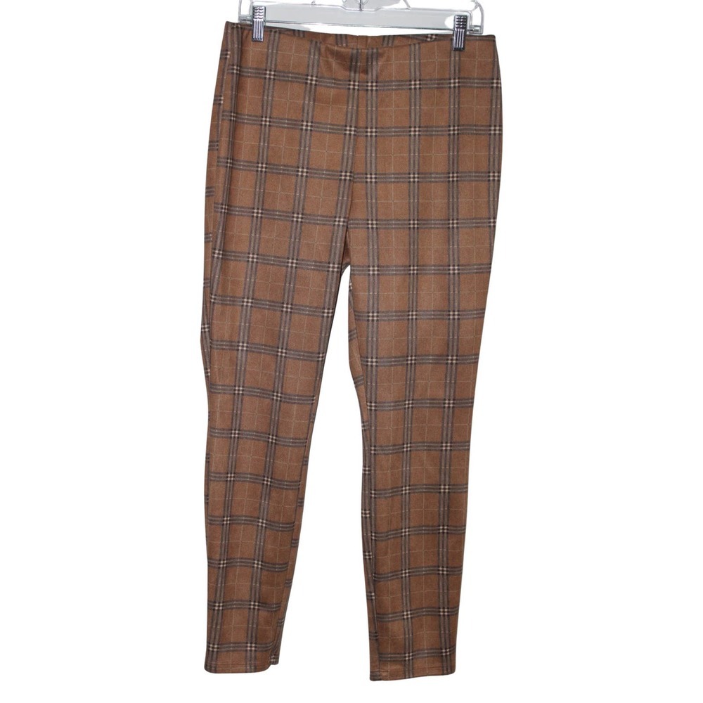 Women's Rachel Zoe Tan Brown Plaid Pull On Elastic Casual Leggings Pants Size M
